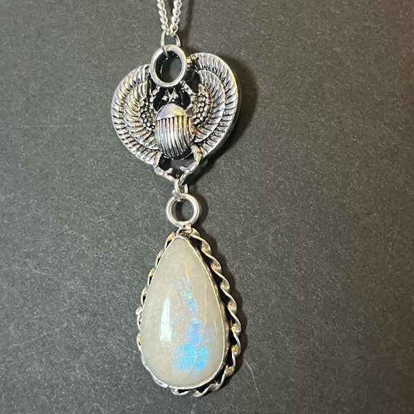 Moonstone Scarab Necklace, Ancient Egyptian talisman, moonstone scarab beetle - Picture 3 of 13